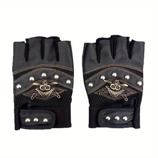 Skull Punk PU Leather Fingerless Gloves for Men and Women