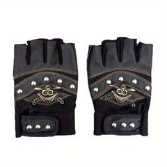 Skull Punk PU Leather Fingerless Gloves for Men and Women
