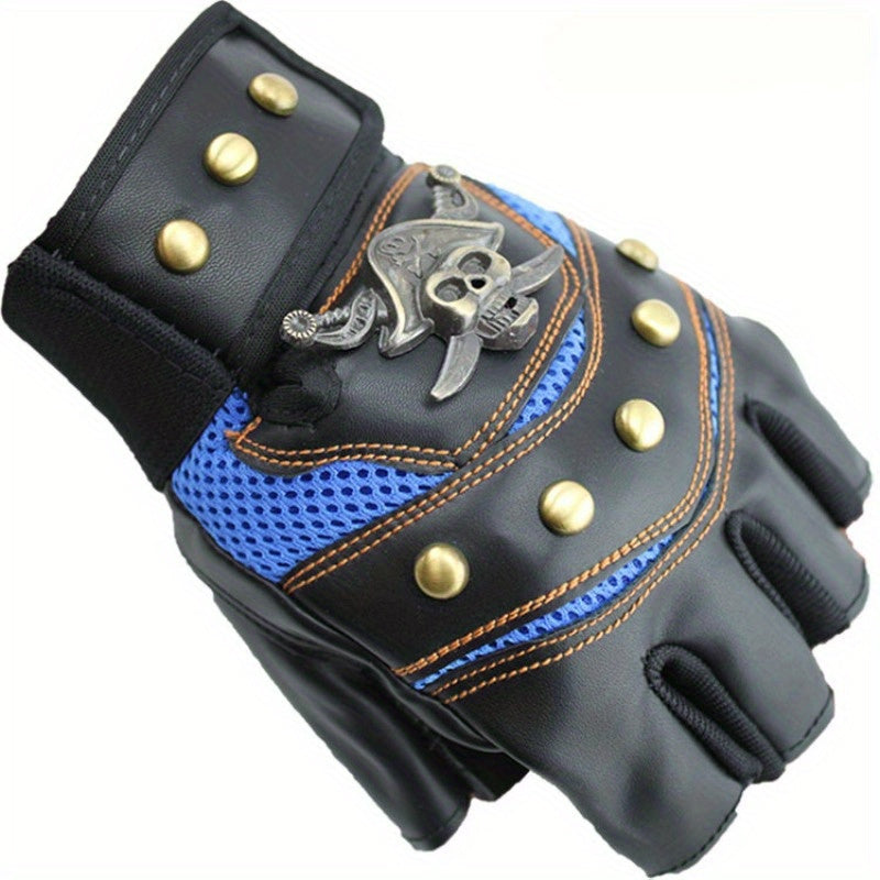 Skull Punk PU Leather Fingerless Gloves for Men and Women