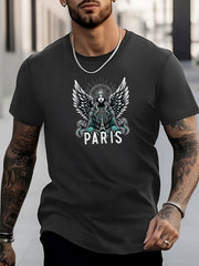 Men's Stylish PARIS Pattern Shirt Casual Crew Neck Short Sleeve Tee Top