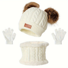 3pcs Knitted Hat Scarf Gloves Set Autumn Winter Warm