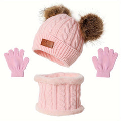 3pcs Knitted Hat Scarf Gloves Set Autumn Winter Warm