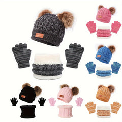 3pcs Knitted Hat Scarf Gloves Set Autumn Winter Warm