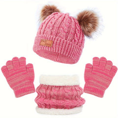 3pcs Knitted Hat Scarf Gloves Set Autumn Winter Warm
