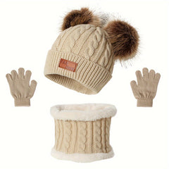 3pcs Knitted Hat Scarf Gloves Set Autumn Winter Warm