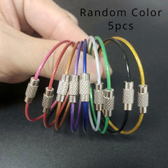 5pcs Stainless Steel Keychain Keyring Metal Cable Rope Key Holder
