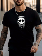 Men's Smiling Face Pattern Shirt Casual Crew Neck Tee Top