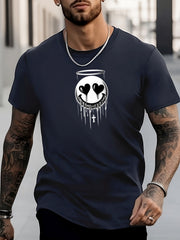Men's Smiling Face Pattern Shirt Casual Crew Neck Tee Top