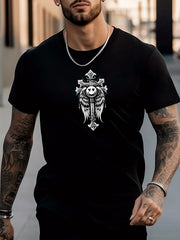 Men's Cross Pattern Shirt Casual Crew Neck Short Sleeve Tee Top