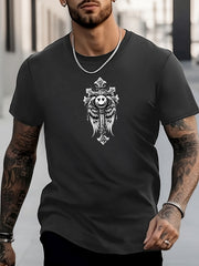 Men's Cross Pattern Shirt Casual Crew Neck Short Sleeve Tee Top