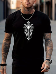 Men's Cross Pattern Shirt Casual Crew Neck Short Sleeve Tee Top