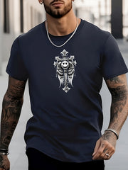Men's Cross Pattern Shirt Casual Crew Neck Short Sleeve Tee Top