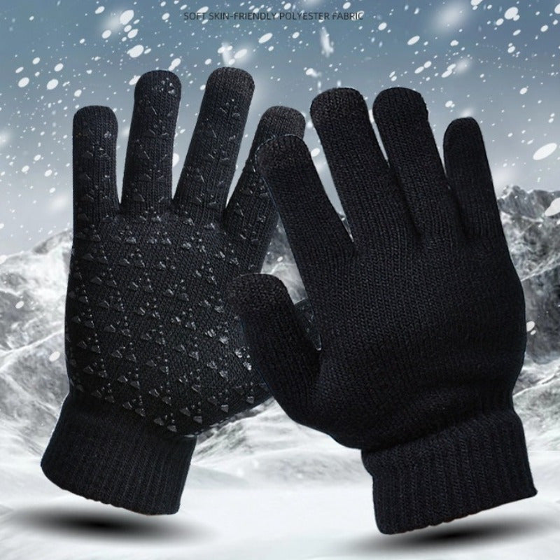 Winter Velvet Warm Gloves For Men Women Knitted Non-slip Touch Screen Gloves