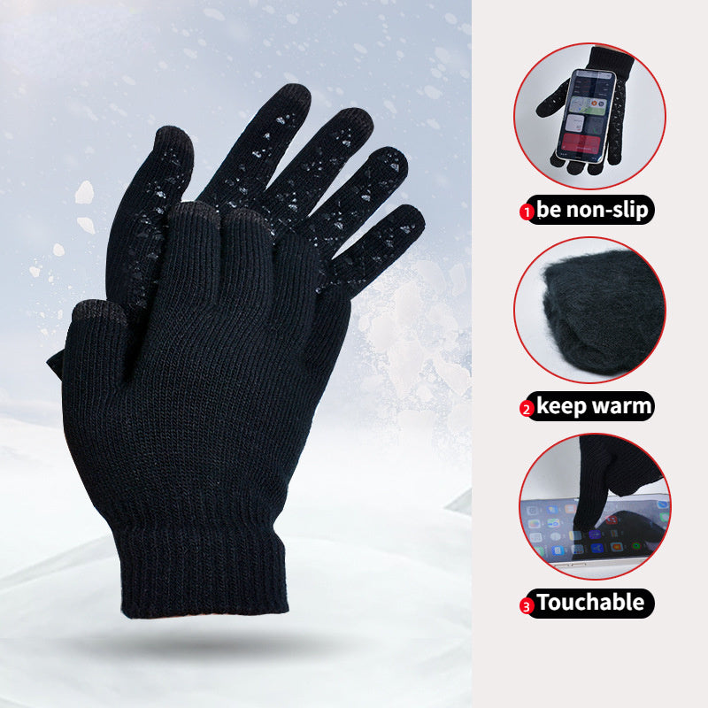 Winter Velvet Warm Gloves For Men Women Knitted Non-slip Touch Screen Gloves