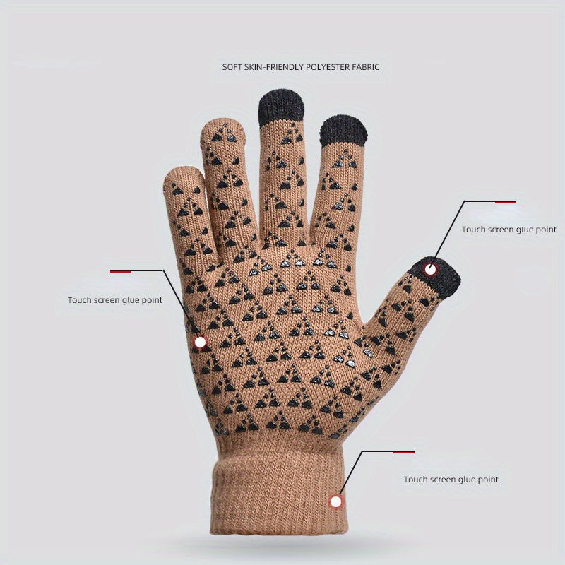 Winter Velvet Warm Gloves For Men Women Knitted Non-slip Touch Screen Gloves