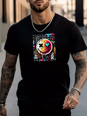 Men's Smiling Face Pattern Shirt Casual Crew Neck Short Sleeve Tee Top