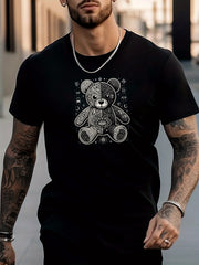 Men's Bear Pattern Shirt Casual Short Sleeve Tee Top