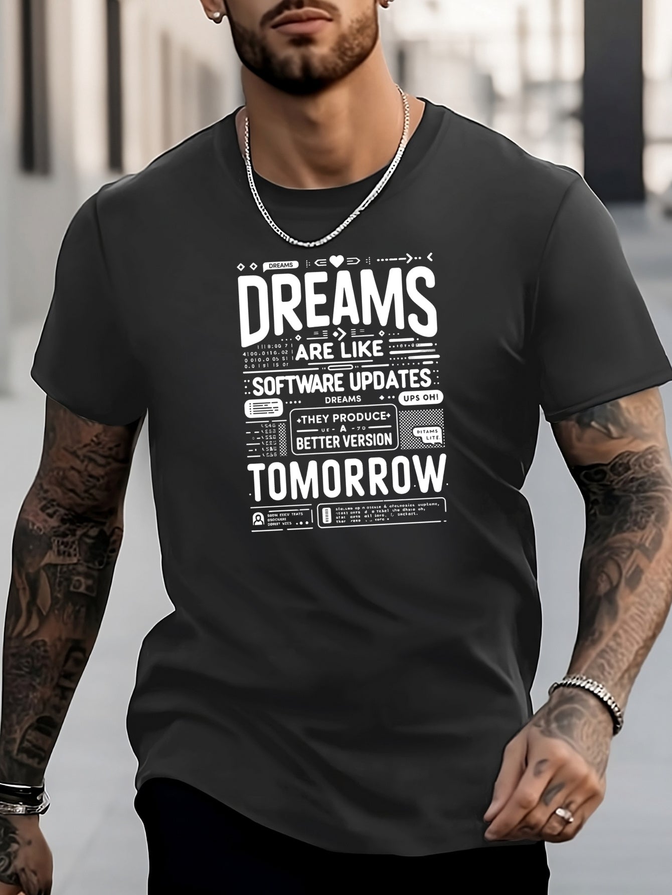 Men's Stylish Letters Pattern Shirt Casual Breathable Crew Neck Tee Top