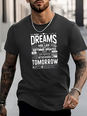 Men's Stylish Letters Pattern Shirt Casual Breathable Crew Neck Tee Top