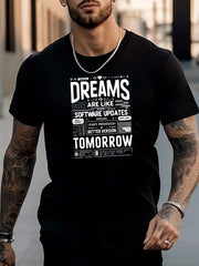 Men's Stylish Letters Pattern Shirt Casual Breathable Crew Neck Tee Top