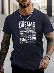 Men's Stylish Letters Pattern Shirt Casual Breathable Crew Neck Tee Top