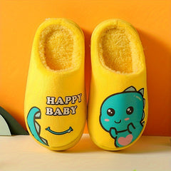 Dino Fleece House Shoes for Boys, Indoor Winter Walking Shoes