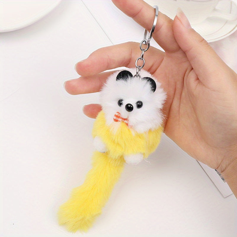 Long Tailed Bear Fur Ball Keychain
