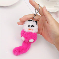 Long Tailed Bear Fur Ball Keychain