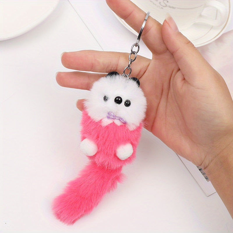 Long Tailed Bear Fur Ball Keychain