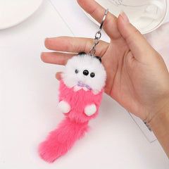 Long Tailed Bear Fur Ball Keychain