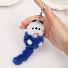 Long Tailed Bear Fur Ball Keychain