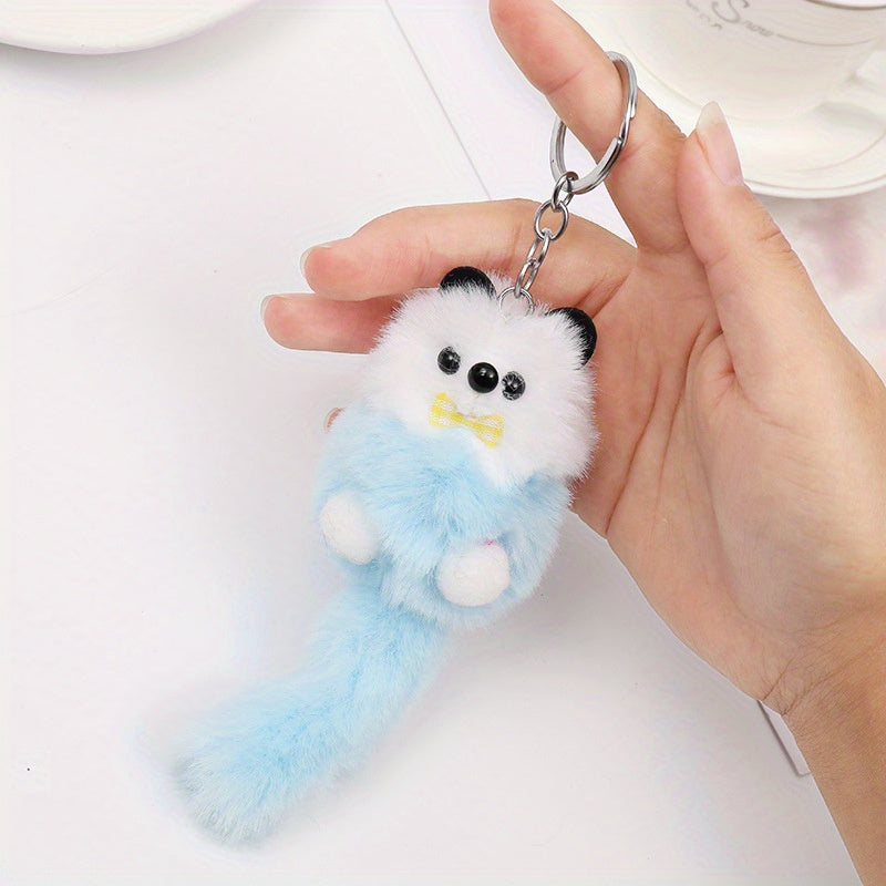 Long Tailed Bear Fur Ball Keychain