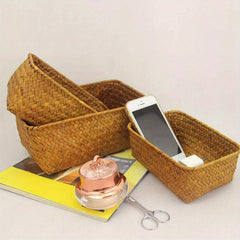 3pcs Natural Plant Woven Storage Baskets for Living Room Bedroom Bathroom