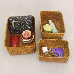3pcs Natural Plant Woven Storage Baskets for Living Room Bedroom Bathroom