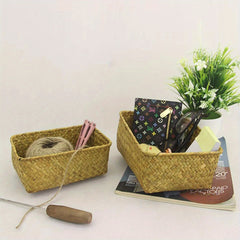 3pcs Natural Plant Woven Storage Baskets for Living Room Bedroom Bathroom