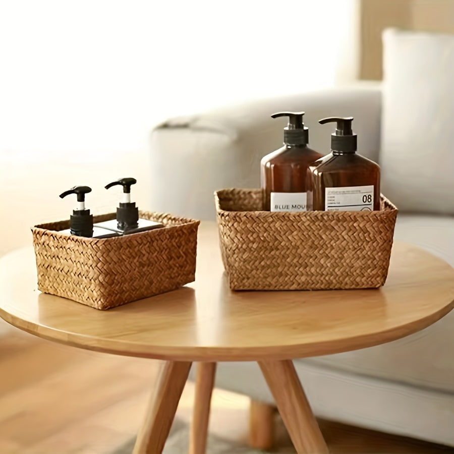 3pcs Natural Plant Woven Storage Baskets for Living Room Bedroom Bathroom