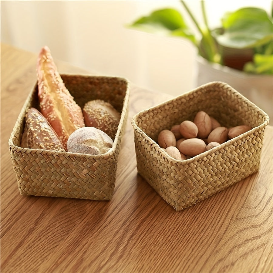 3pcs Natural Plant Woven Storage Baskets for Living Room Bedroom Bathroom