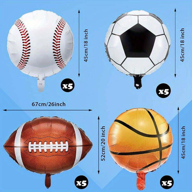 20pcs Sports Foil Balloon Set Baseball Football Basketball Metal Balloon