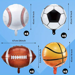 20pcs Sports Foil Balloon Set Baseball Football Basketball Metal Balloon