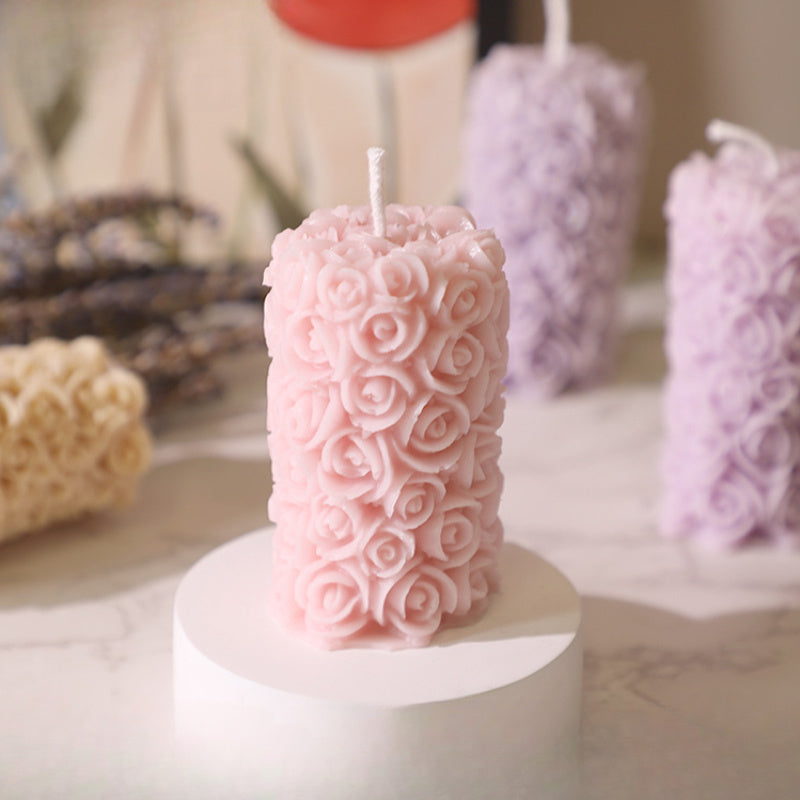 Rose Column Aromatic Candle Carved Pattern Smokeless Candlestick