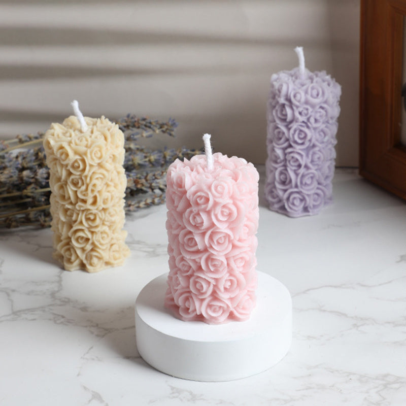 Rose Column Aromatic Candle Carved Pattern Smokeless Candlestick