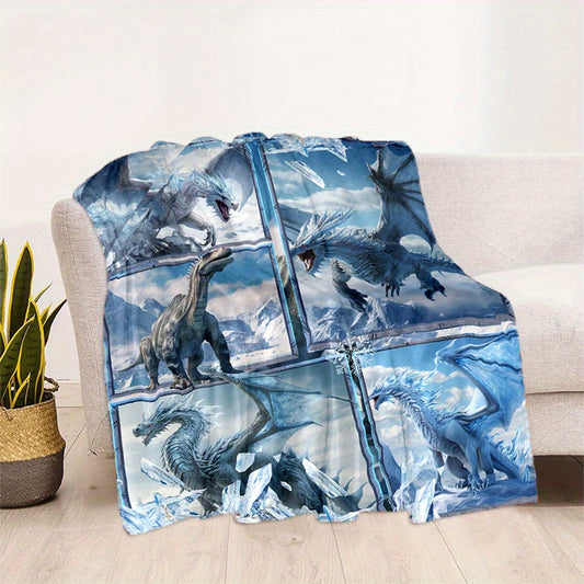 Ice & Snow Dragon King Print Blanket Lightweight Flannel Throw
