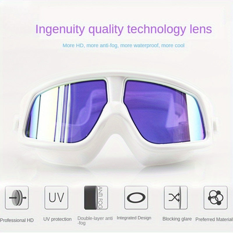Large Frame Swimming Goggles Silvery plated Anti fog Swimming Goggles