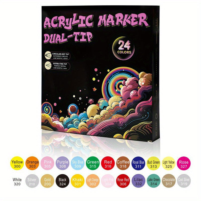 Waterproof Double-Headed Marker Set 12-24-36