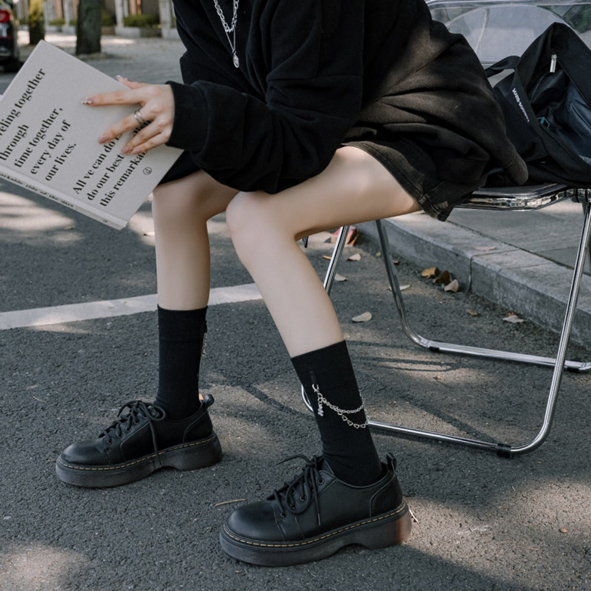 Pearl Chain Mid Calf Socks Men's Punk Style