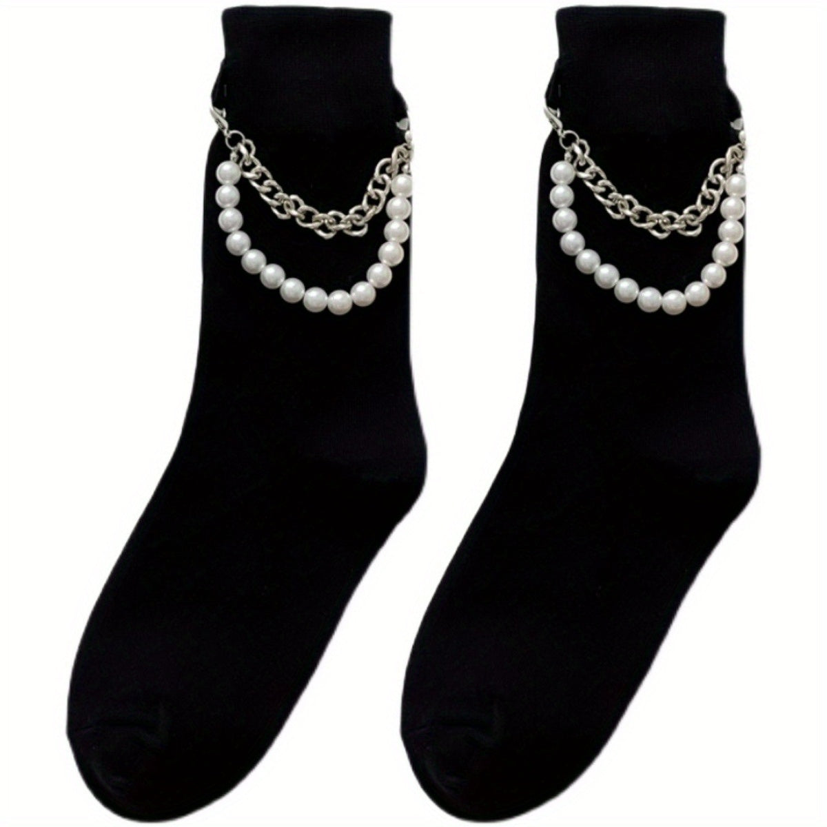 Pearl Chain Mid Calf Socks Men's Punk Style