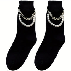 Pearl Chain Mid Calf Socks Men's Punk Style