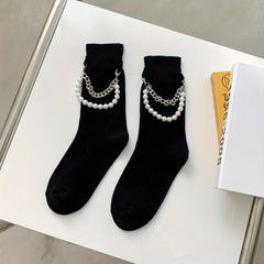 Pearl Chain Mid Calf Socks Men's Punk Style