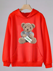 Girls Bear Print Hoodie Kids Casual Pullover Hooded Top