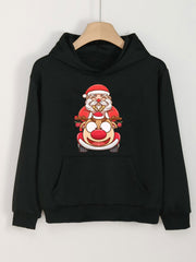 Santa And Elk Print Christmas Hoodie For Girls Kids